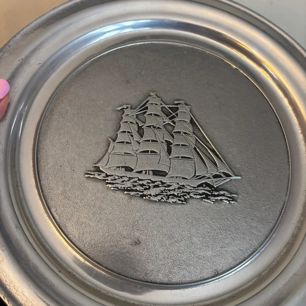 Wilton RWP Armetale Pewter Sailing Ship Plate Columbia PA USA Nautical 10.75 in‎